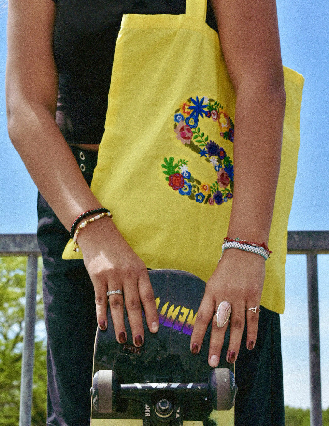 Floral “S” Embroidered Tote bag