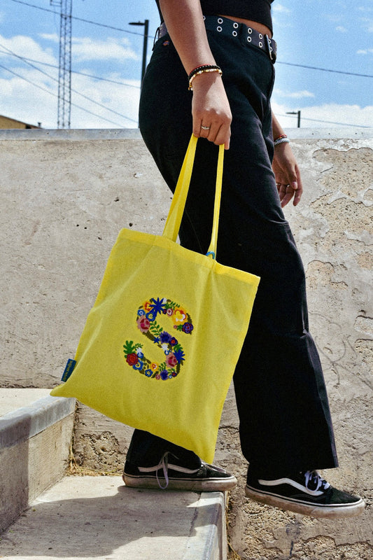 Floral “S” Embroidered Tote bag